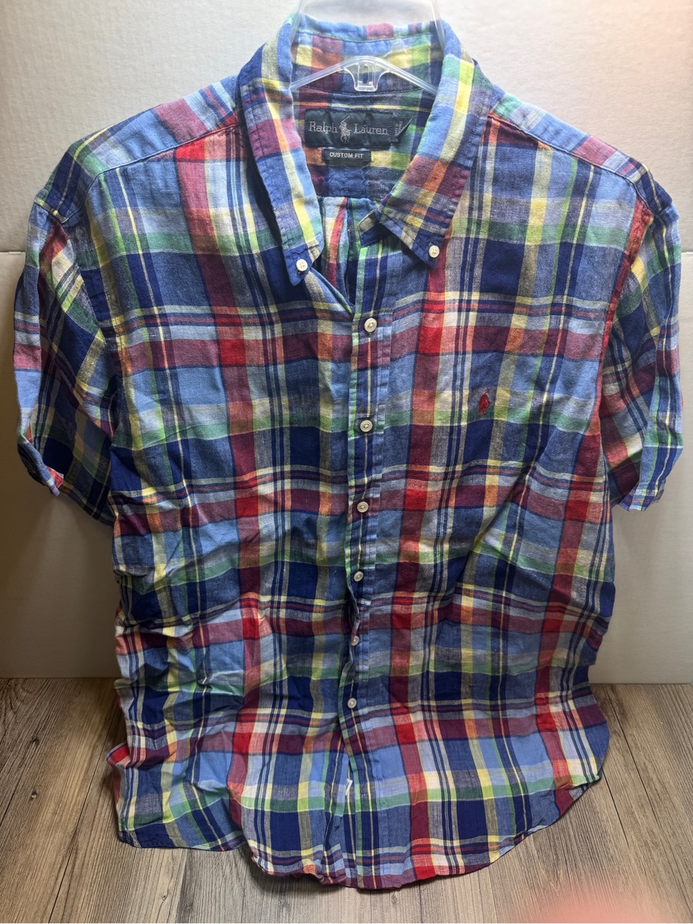 Ralph Lauren Custom Fit Short Sleeve Shirt Men’s XL Plaid Multicolor Red Pony